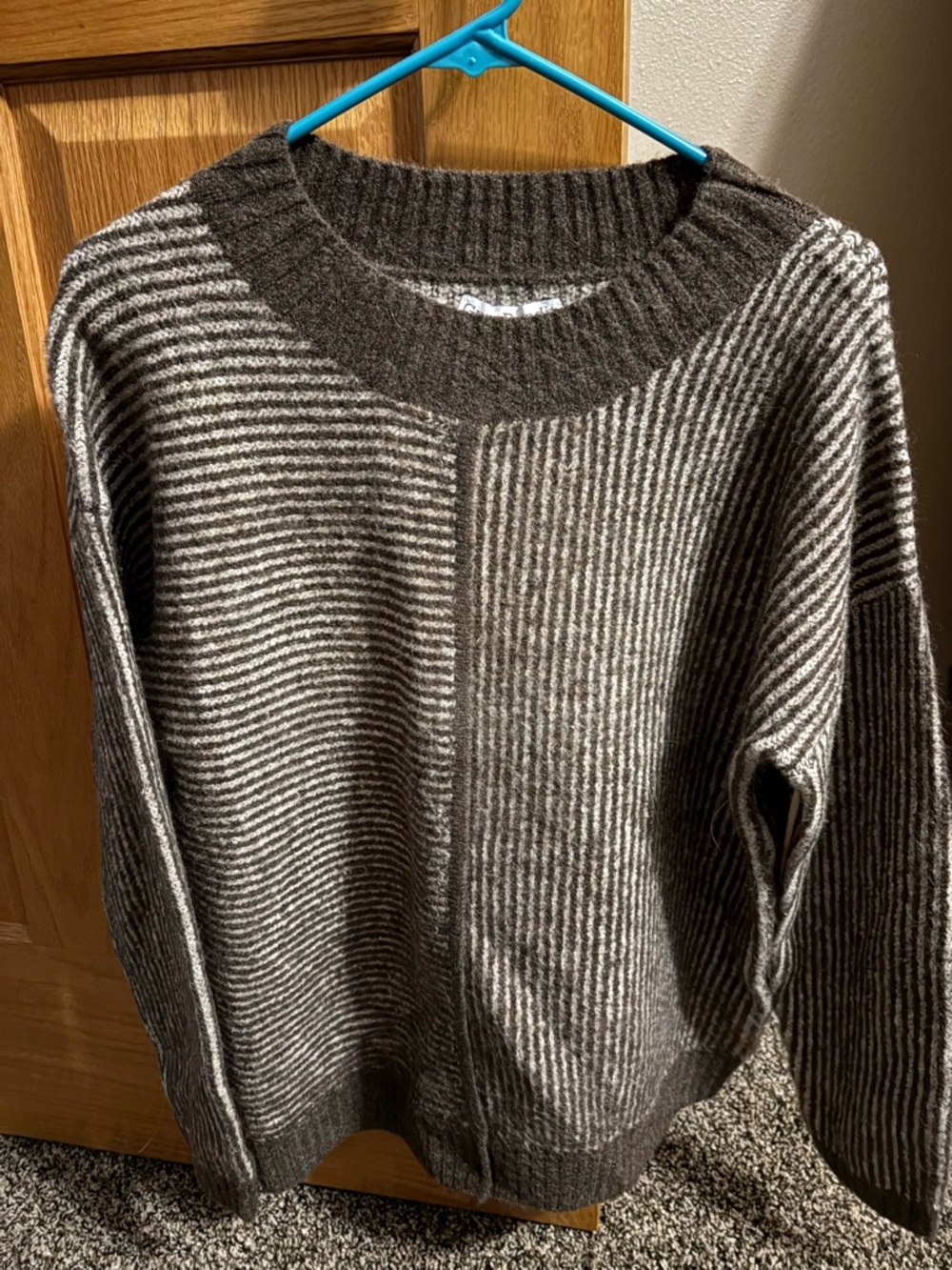 Striped Crewneck Sweater in Brown and Cream